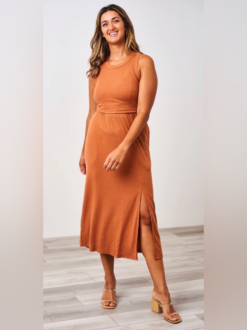 Latched Mama Ribbed Midi Nursing Slit Dress